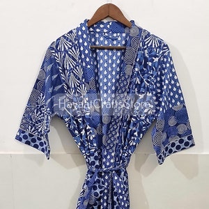 Cotton Kimono Robe Dressing Gown, Block Print Bridesmaid Robe, Summer Nightwear, One Size
