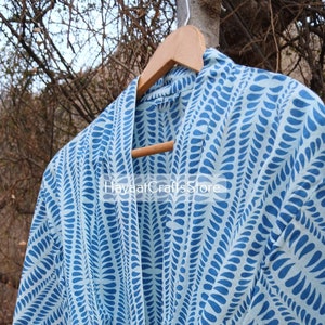 Cotton Kimono Robe Dressing Gown, Block Print Bridesmaid Robe, Summer Nightwear, One Size