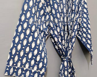 Kimonos 100 % algodón, kimonos de algodón puro, kimonos de algodón con estampado de bloques, ropa para festivales, kimonos, batas para mujer con estampado de peces