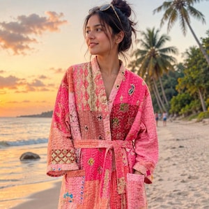 Patchwork Quilted Khambadiya Jacka: Boho Lång Vinterkappa