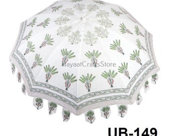 Paraguas grande de jardín con estampado a mano, paraguas de jardín de algodón, hecho a mano en la India, parasol decorativo grande n.° 1