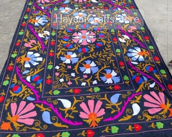 Traditional colour Indian Suzani Bedcover Throw Blanket, Bohemian Colorful Suzani Bedspread, Uzbek Suzani Bedspread Wall-hanging