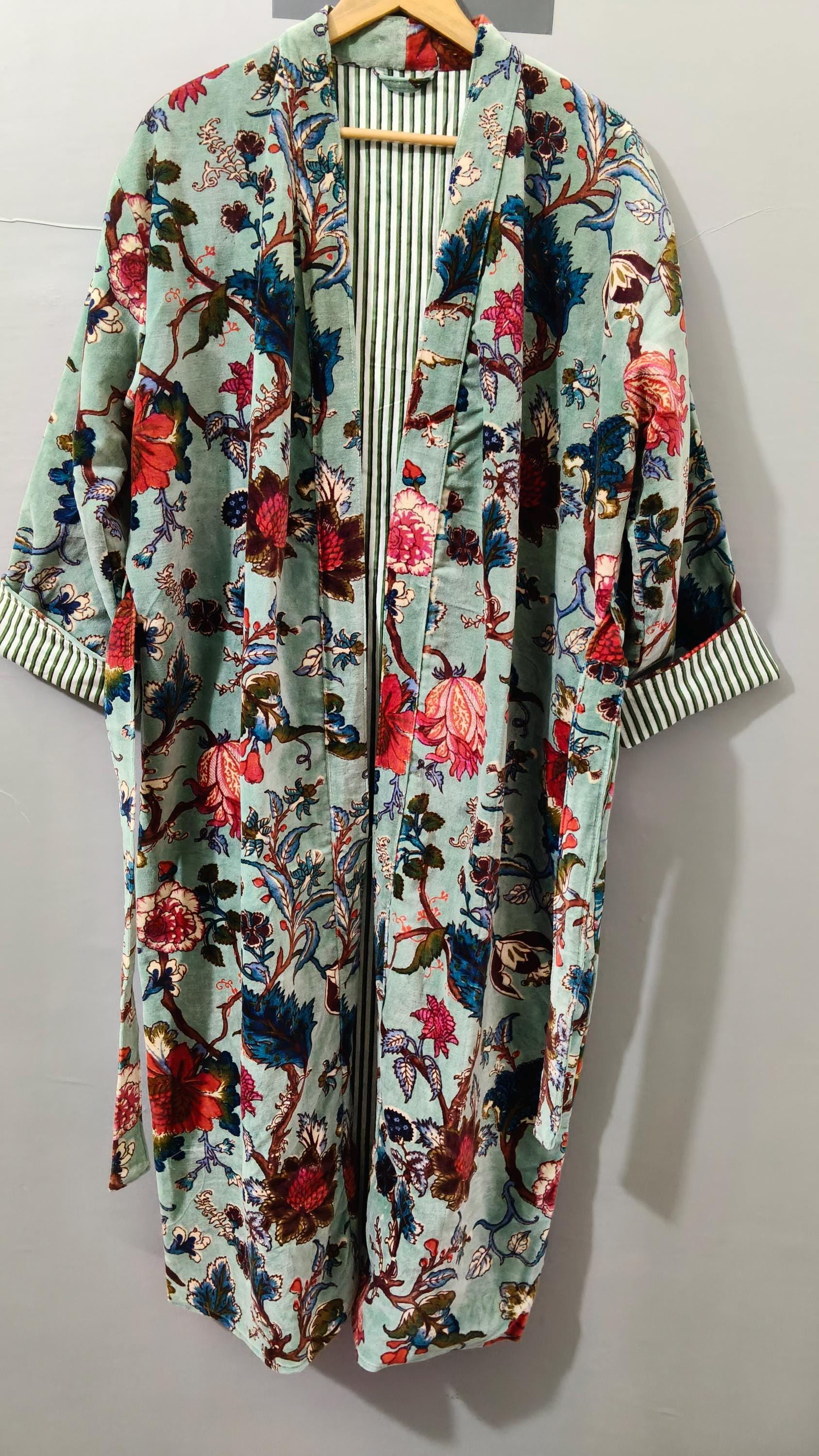 Fancy House Robe Luxury Velvet House Robe, Velvet Cotton Kimono Robe, Dressing Gown ...