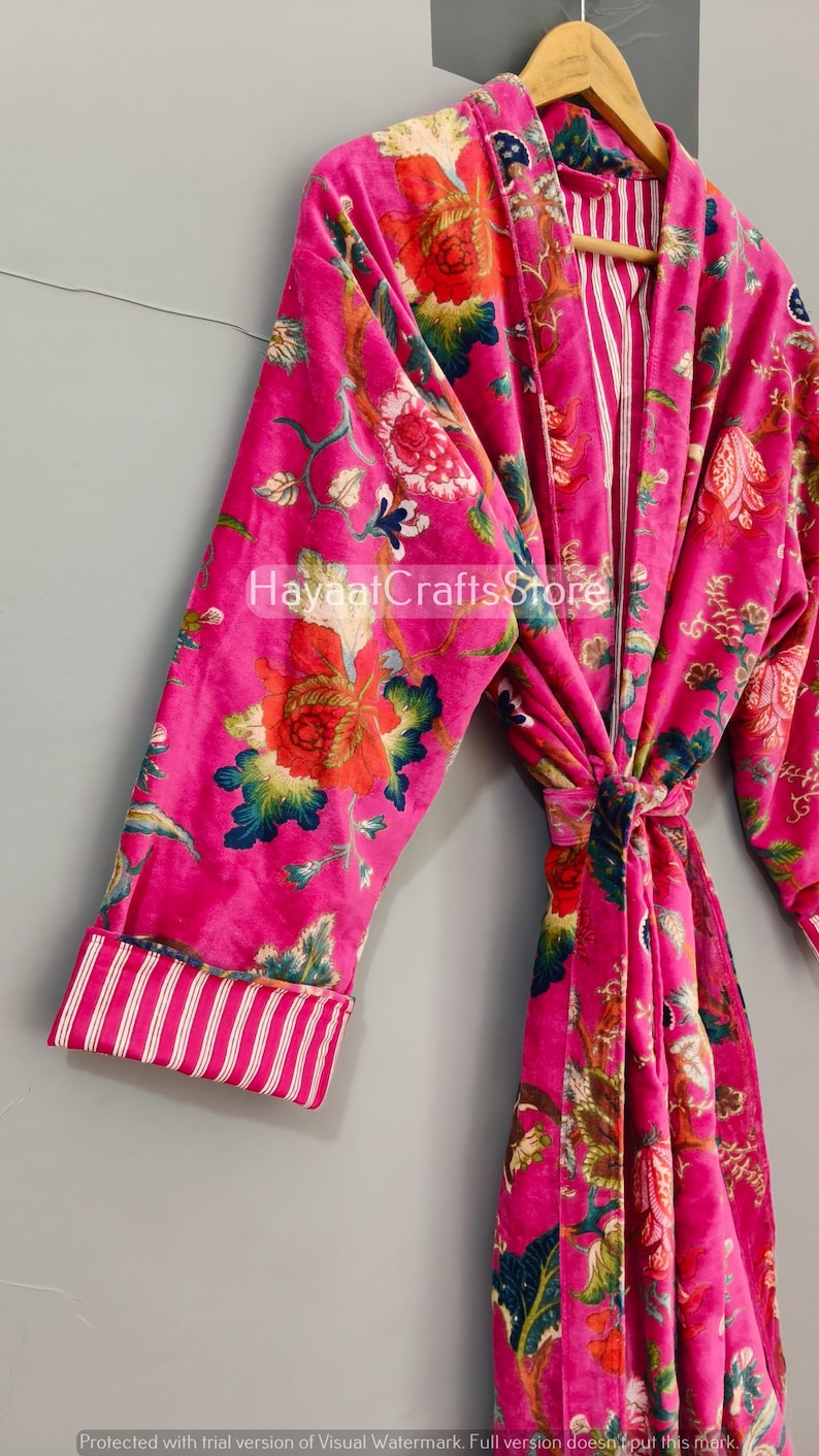 Luxury Velvet House Robe, Velvet Cotton Kimono Robe, Dressing Gown ...