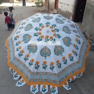 Beautiful Hand Block Printed Umbrella, Indian Handmade Large Big Parasol Outdoor Patio Decoration Pink Wedding Parasol Indian Decorative#4