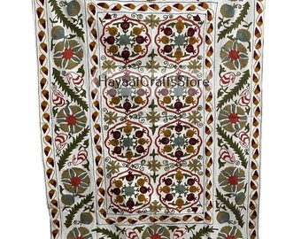 Hand Embroidered Suzani Bedspread, Indian Suzani Bedcover, Colourful Suzani Wall Hanging