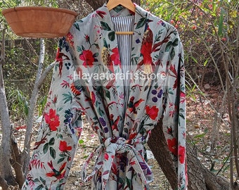 Bird Print Velvet Kimono Robes, Wine Color Morning Tea Velvet Coat, Bridesmaid Robe Women Wear Cotton Velvet robe Velvet Jacket gray