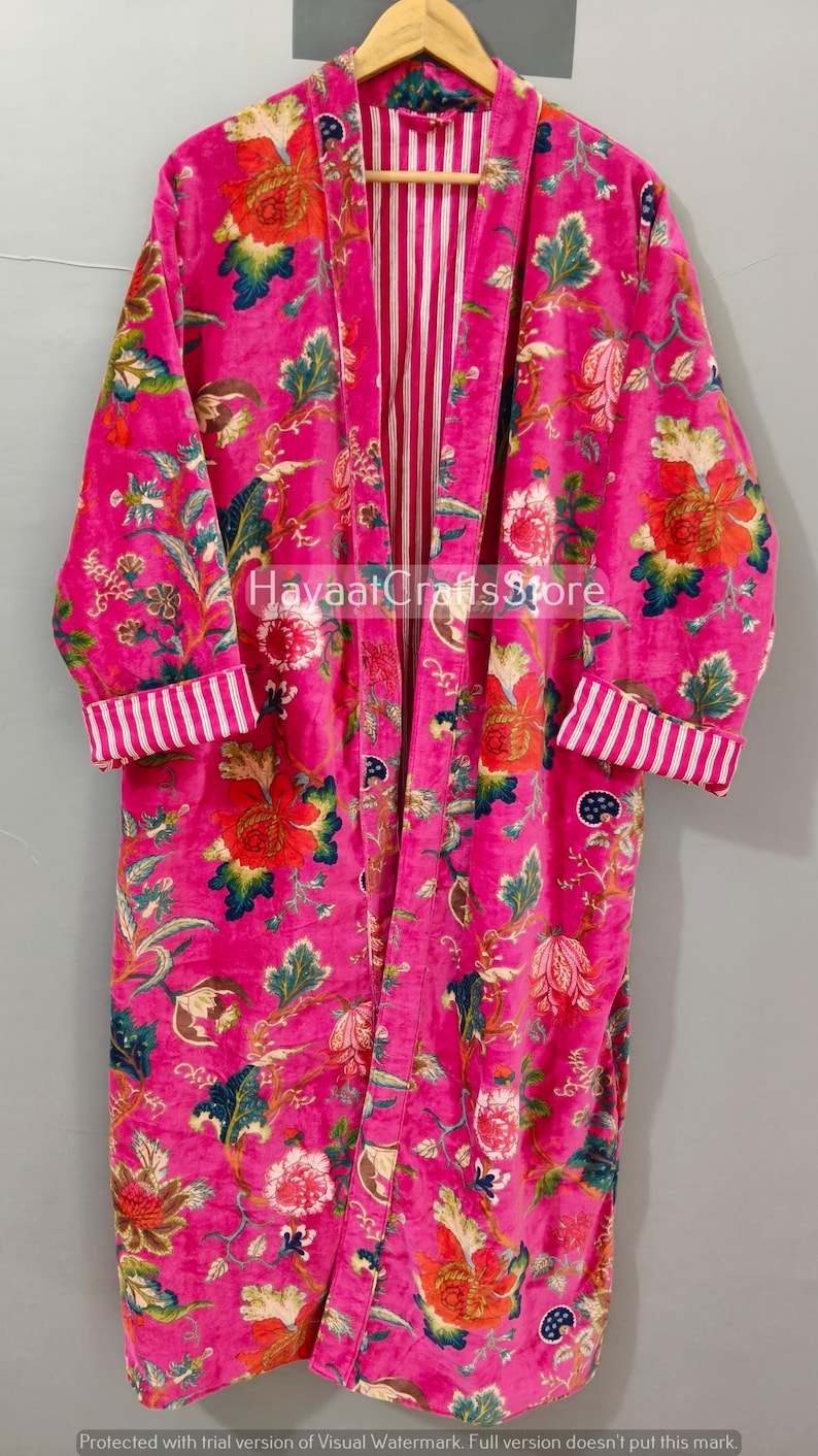 Luxury Velvet House Robe, Velvet Cotton Kimono Robe, Dressing Gown ...