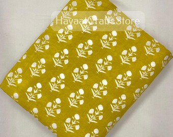 Traditional Handmade Indian Cotton Fabric By The Yard, 100% Cotton Running Loose Craft Sewing Fabric Natural Floral Printed Dressmaking