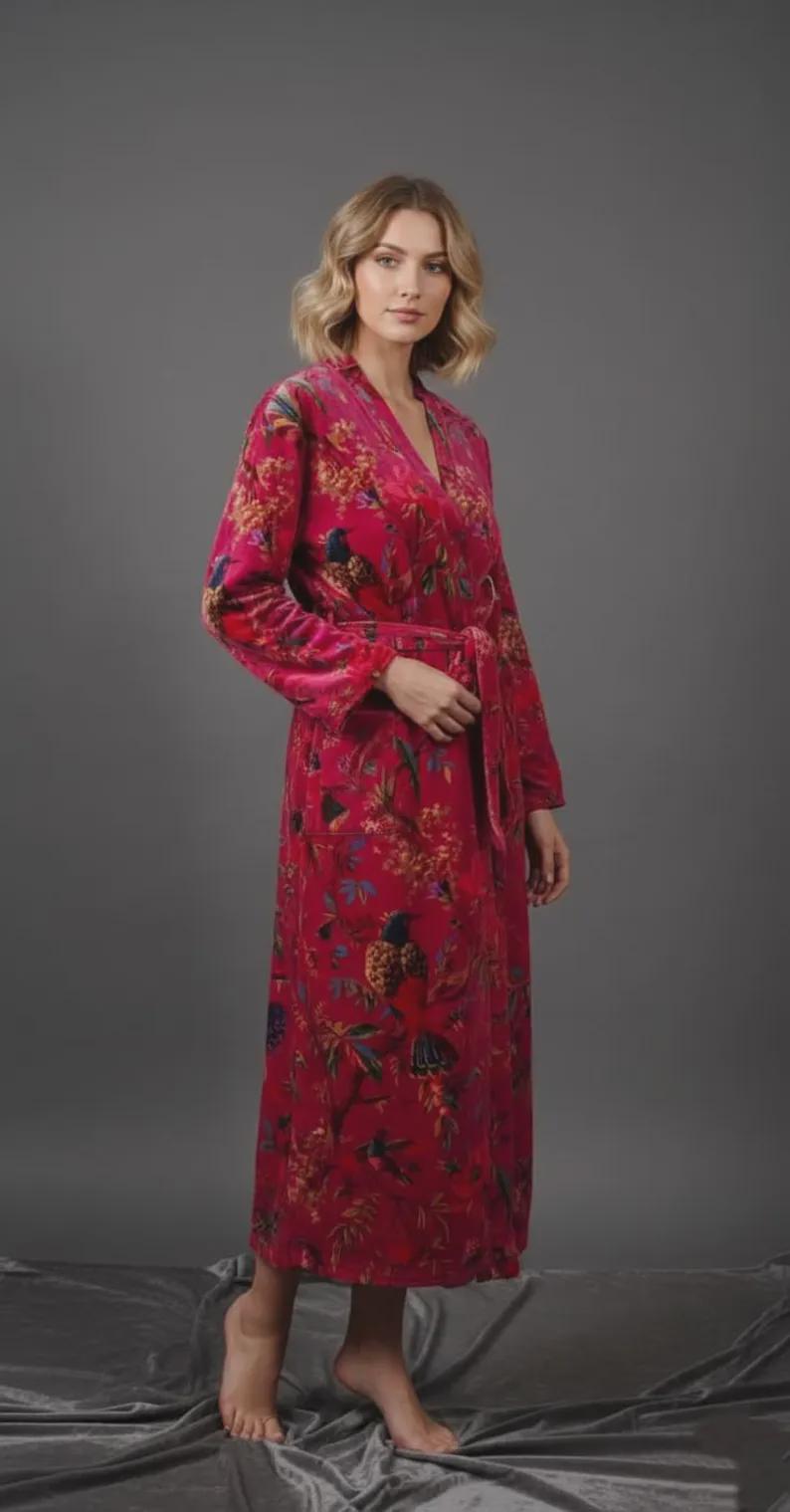 Fancy House Robe Luxury Velvet House Robe, Velvet Cotton Kimono Robe, Dressing Gown ...