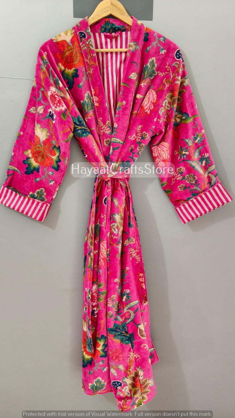 Luxury Velvet House Robe, Velvet Cotton Kimono Robe, Dressing Gown ...