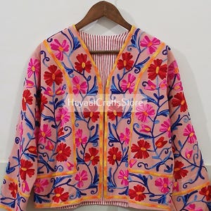 Indian Suzani Embroidery Jacket , Ladies short bomber coat, cotton Jacket For Women Bohemian Style, Gift For her