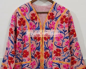 Indian Suzani Embroidery Jacket , Ladies short bomber coat, cotton Jacket For Women Bohemian Style, Gift For her