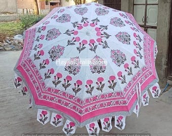 Indischer Block Print Regenschirm Gartenschirm Express Versand, Wendding Umbrella Parsol, beste Qualität Cotton Heavy Fabric