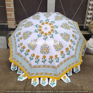 Beautiful Hand Block Printed Umbrella, Indian Handmade Large Big Parasol Outdoor Patio Decoration Pink Wedding Parasol Indian Decorative#2