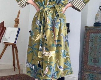 Green Jungle Print Velvet Kimono Robes, Morning Tea Velvet Coat, Bridesmaid Robe, Women Wear Cotton Velvet robe, Velvet Jacket, Bridal Robe#