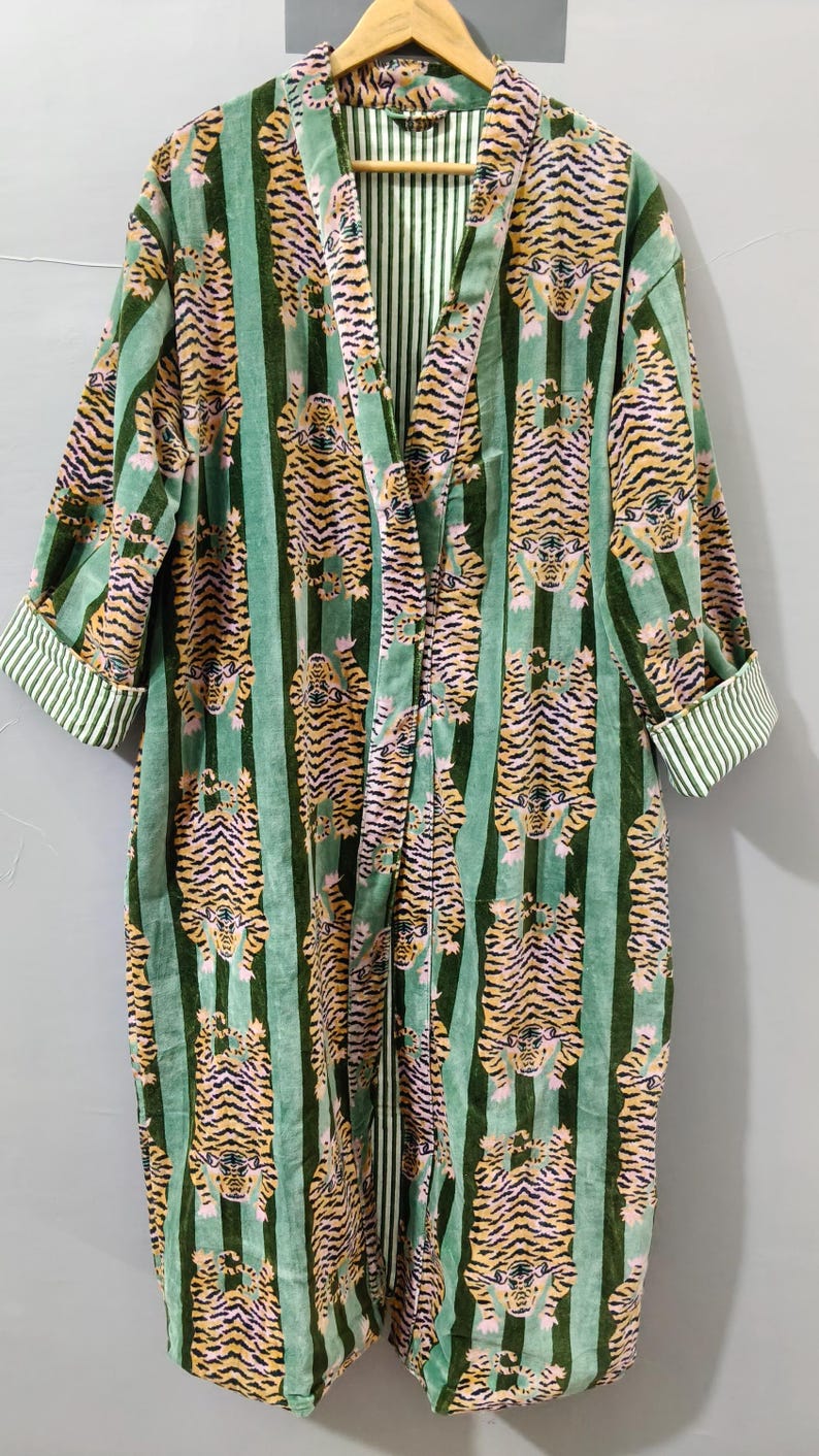 Fancy House Robe Luxury Velvet House Robe, Velvet Cotton Kimono Robe, Dressing Gown ...