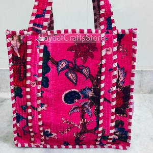 Petit sac fourre-tout en velours à imprimé floral, sacs fourre-tout indiens faits main, cadeau pour petite amie avec livraison gratuite