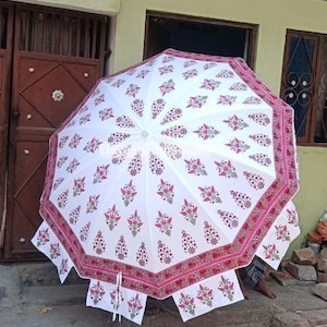 Beautiful Hand Block Printed Umbrella, Indian Handmade Large Big Parasol Outdoor Patio Decoration Pink Wedding Parasol Indian Decorative#6