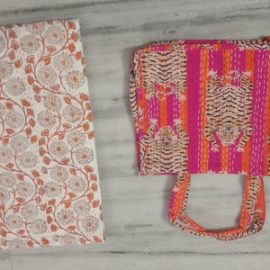 Kantha Quilt Block Printed Kantha Blanket Cotton Kantha Bedspread Handmade Kantha Coverlet Throw Queen & Twin Size Kantha with tote bag free