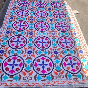 Cotton Suzani Throw Blanket Hand Embroidery Bed sheet Bedspread Suzani Embroidery, Suzani Wall Hanging, Uzbek Suzani, Table Cover