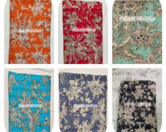 Floral Print Indian Kantha Quilt–Handmade Indian Cotton Bedspread, Floral Boho Bedding Throw Blanket, Reversible Lightweight Quilt Coverlet