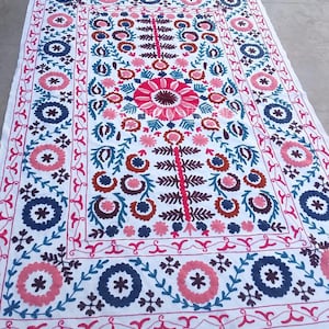 Suzani Throw, Suzani Hand Embroidery Bedspread, Suzani Wall hanging & table cover, Suzani decor, Bohemian decor, Uzbek suzani embroidery#26