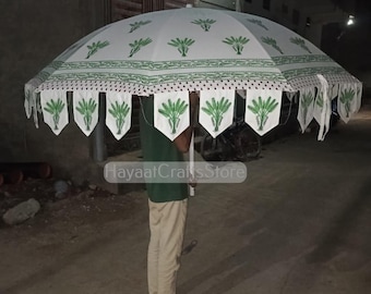 Sombrilla de jardín grande con estampado de bloques a mano, sombrilla de jardín de algodón, hecha a mano en la India, sombrilla decorativa grande. ¡PIDA PRONTO!