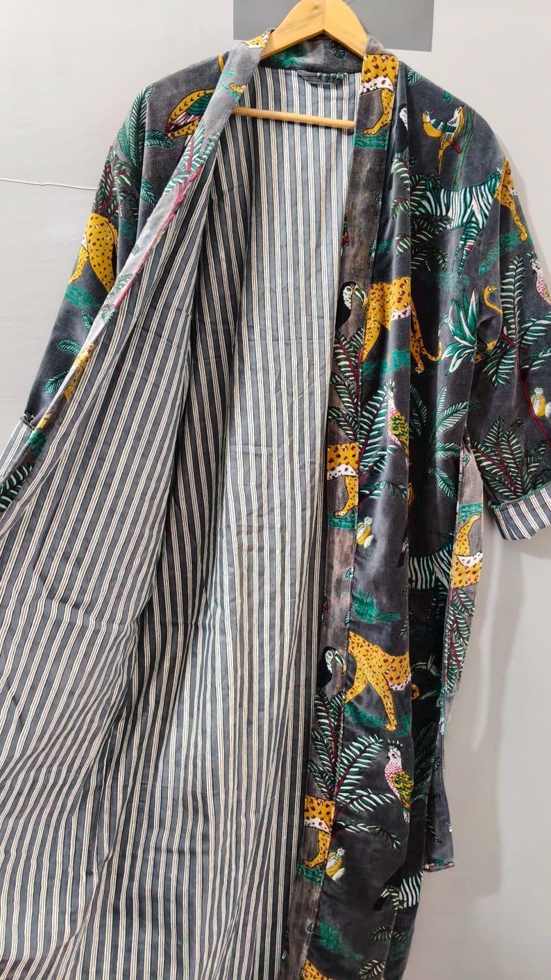 Fancy House Robe Luxury Velvet House Robe, Velvet Cotton Kimono Robe, Dressing Gown ...
