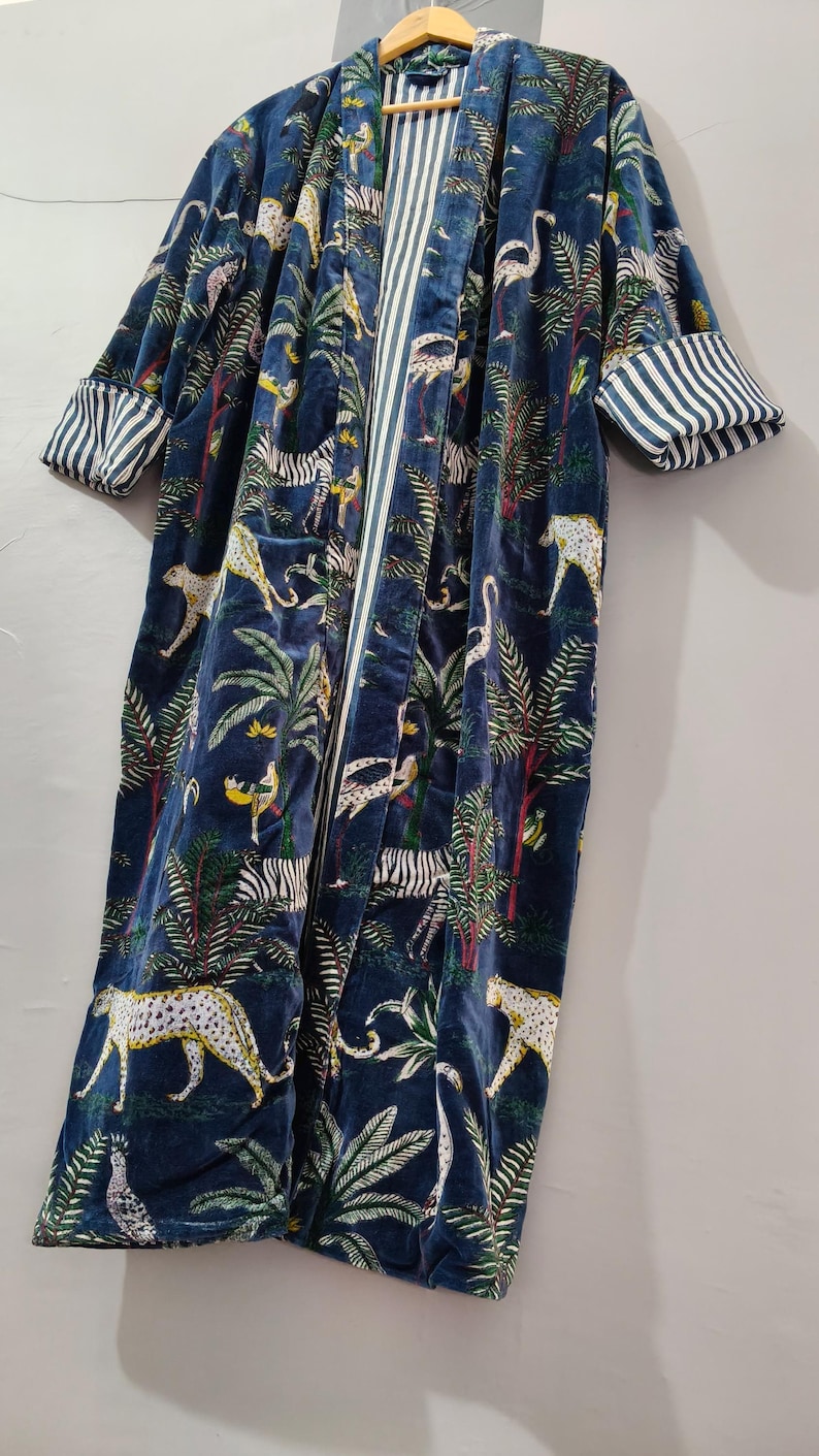 Fancy House Robe Luxury Velvet House Robe Velvet Cotton Kimono Robe Dressing Gownwedding ...