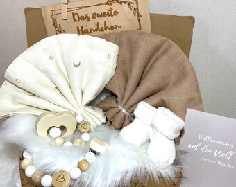 Babybox Geschenkbox Geburtsbox Babygeschenkbox zur Taufe oder Geburt für einen Jungen oder Mädchen neutral unisex in beige-creme-braun