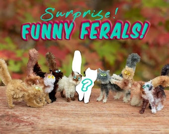 SURPRISE FUNNY FERAL! One Posable Chenille Stem, Pipe Cleaner kitty Cat