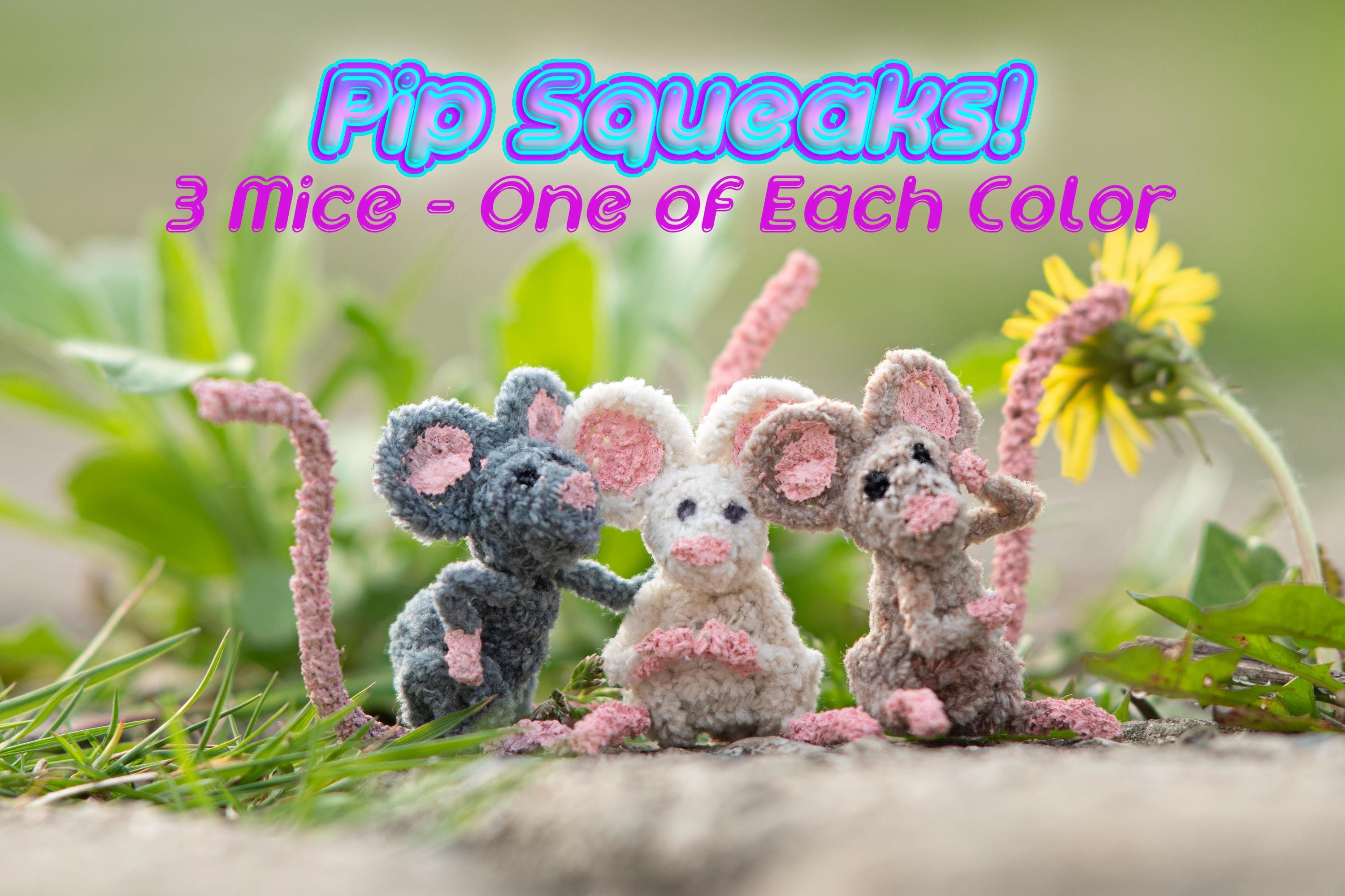 PIP SQUEAKS: THREE Posable Cotton Pipe Cleaner Toy Mouse (one of