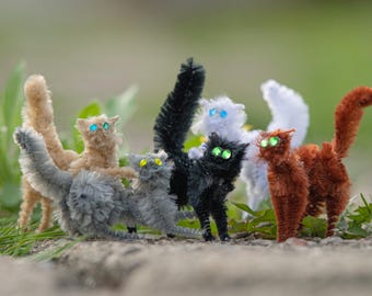 Choose your color- Posable Chenille Stem Cat: Funny Feral Kitty