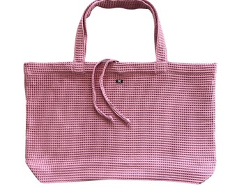 XXL Beach Bag Strandtasche Badetasche Shopper Waffelpiqué Light Berry Dunkelrosa in vielen verschiedenen Farben Wabenstoff Bestickung