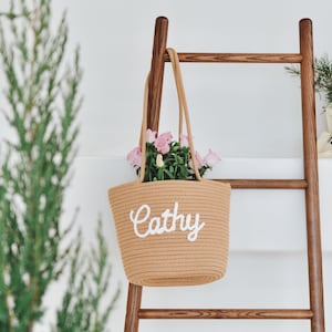Anpassbare nachhaltige Seiltasche, schicke Strandtasche, tolles Geschenk für Frauen, vielseitige Einkaufstasche, handgefertigte Strohumhängetasche, Brautjungferngeschenke