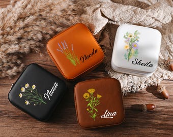 Personalized Travel Jewelry Box: Bridesmaid Keepsake, Birth Flower Design