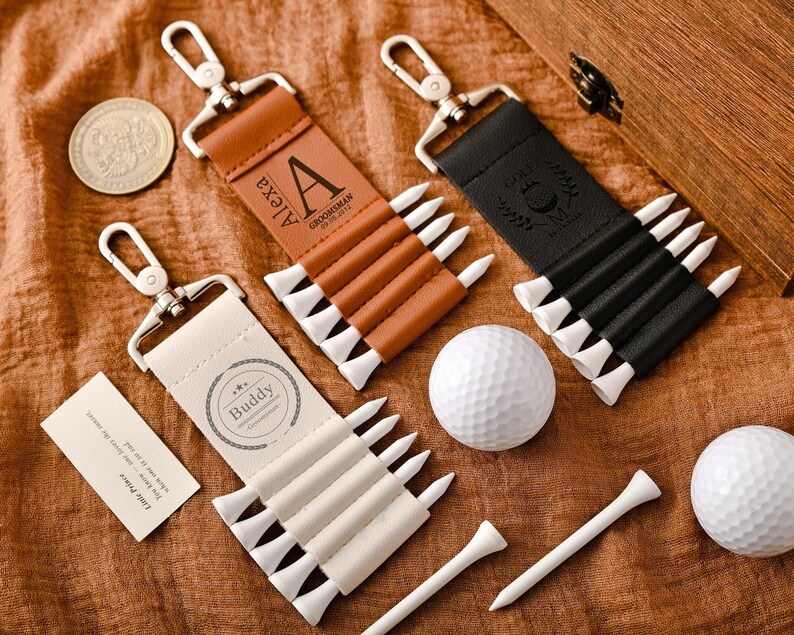 Personalized Lettered Golf Tee Bag - Custom Leather Stand - Engraved ...