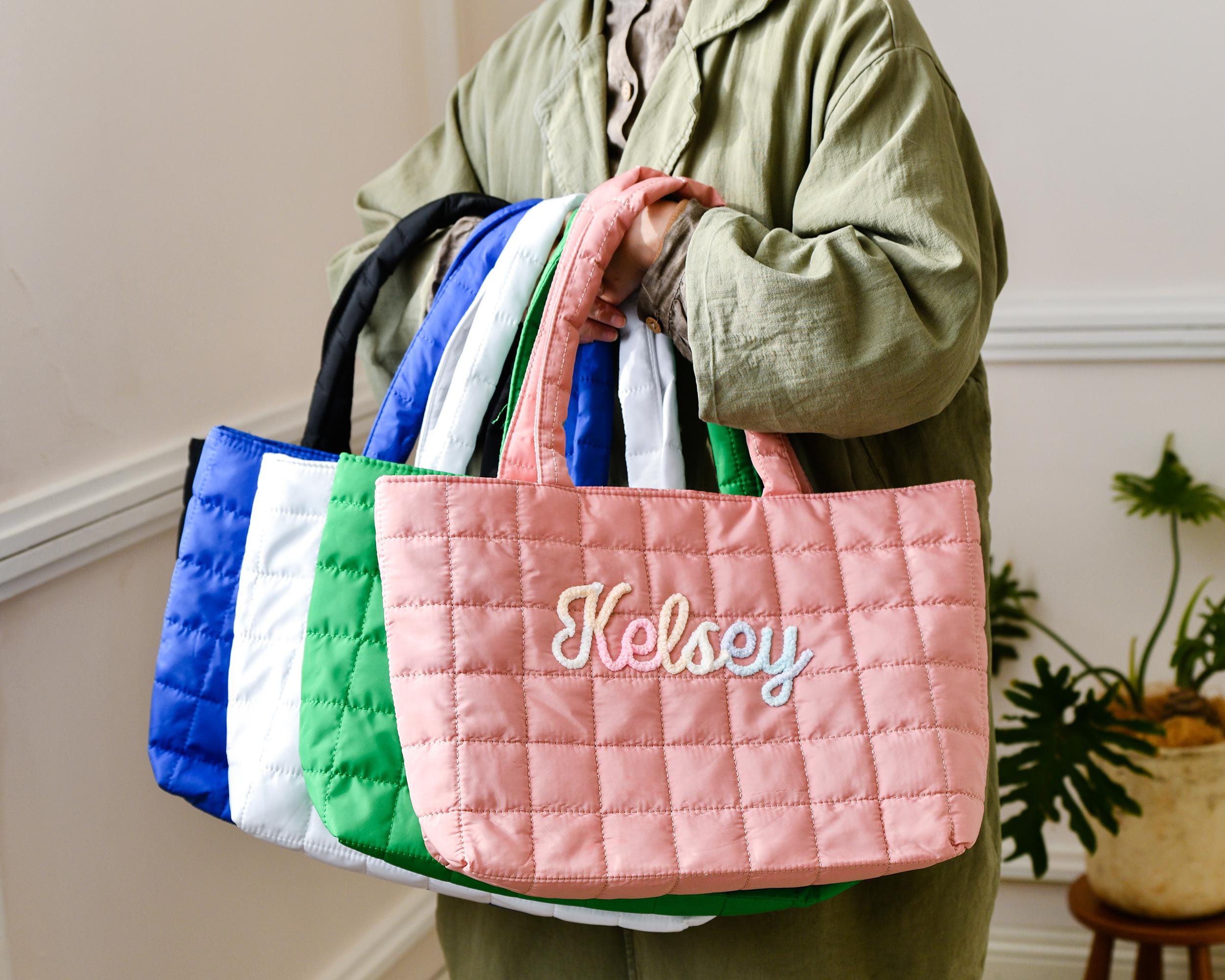 Custom Embroidered Quilted Tote Bag: Personalized Fluffy Shoulder Bag
