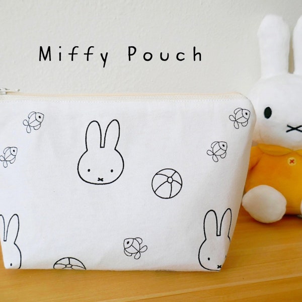 Miffy Pouch, Miffy Makeup Pouch, Miffy Zipper Bag, Cute Zipper Pouch, Bunny Pouch, Cotton Jersey, Handmade, Miffy Gift