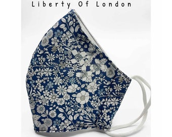 Liberty Of London Face Mask Tana Lawn June’s Meadow Navy, Handmade, 100% cotton, Silk-Like Touch, 3D Mask, Lightweight