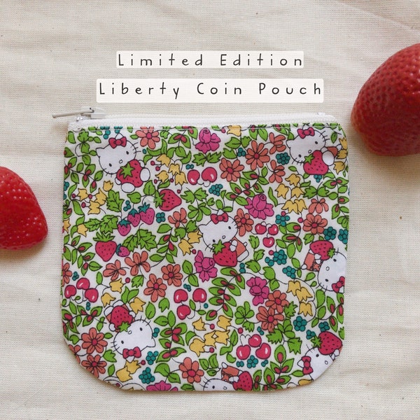 Liberty Tana Lawn Coin Pouch/ Limited Edition/strawberry kitty / Liberty Coin Purse/ Liberty Zipper Pouch/ liberty mini pouch/ Handmade