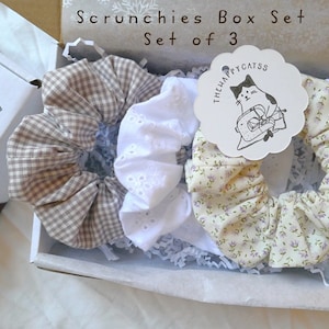 Cute Scrunchies, Gift Box Scrunchies, Scrunchies Set, Gingham Scrunchies, Floral Scrunchies, Hair Tie Set, Gift Box HairTie, cotton,Handmade