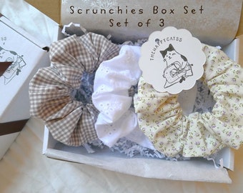 Cute Scrunchies, Gift Box Scrunchies, Scrunchies Set, Gingham Scrunchies, Floral Scrunchies, Hair Tie Set, Gift Box HairTie, cotton,Handmade