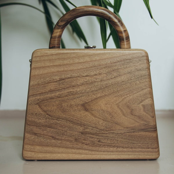Wooden Bag Handbag wooden crossbody exclusive bag Wood trapezoid bag