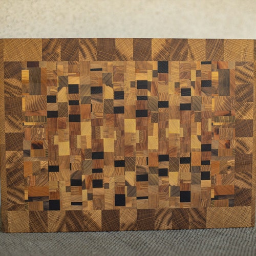 End cutting board with a chaotic pattern. kitchen gift for mom or housewarming. wooden board for serving. board with mosaic. Ukraine made shops