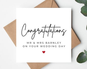 Simple Wedding Card, Congratulations Wedding Card, Personalised Wedding Card