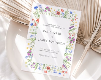 Wildflower Wedding Invitation, Flower Meadow Invitation, Wild Flower Invite, Boho Invitations