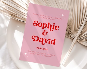 Retro Wedding Invitation, Pink Wedding Invite, Vintage Wedding Invitation, Wedding Invite