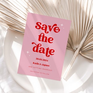 Retro Save The Dates, Pink Save The Dates, Vintage Save The Dates, Wedding Save The Dates
